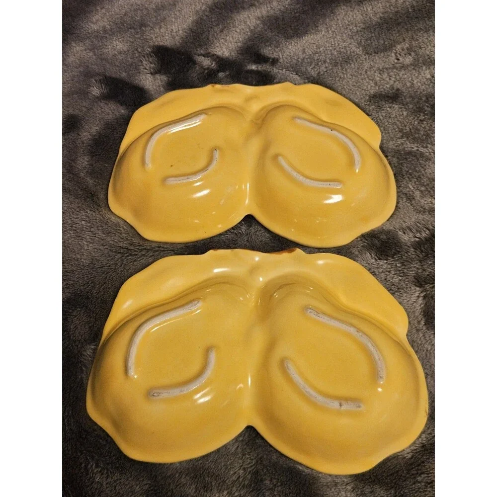 Vtg 1940's USA (4) Belmar 320 California Pottery Yellow Pear & Leaf Snack Dishes